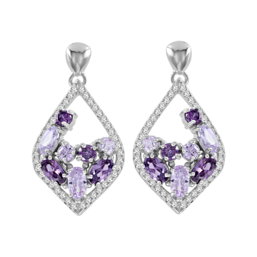Серебряные серьги 925 пробы, вставка Циркон, Аметист 