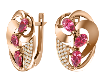 Серьги из красного золота 585 пробы с гранатом и фианитами 