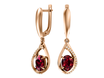 Серьги из красного золота 585 пробы с гранатами и фианитами 