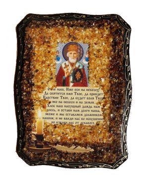 Русская икона, украшенная натуральным янтарем 