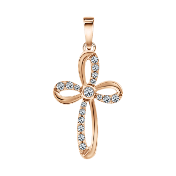 Kreuzanhänger aus Rotgold 585° mit Zirkonia 