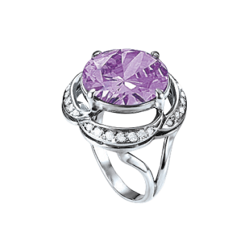 Серебряное кольцо. Вставка: фианит, аметист 